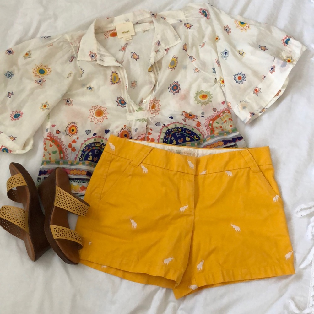 J.Crew Yellow Elephant embroidered chino shorts